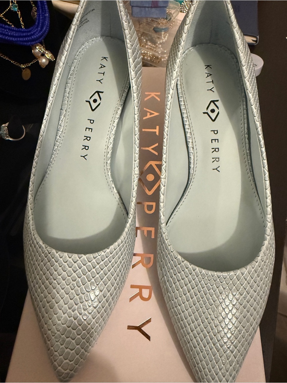 Katy Perry Collections Powder Blue Snake-Texture Pointed Toe Flats